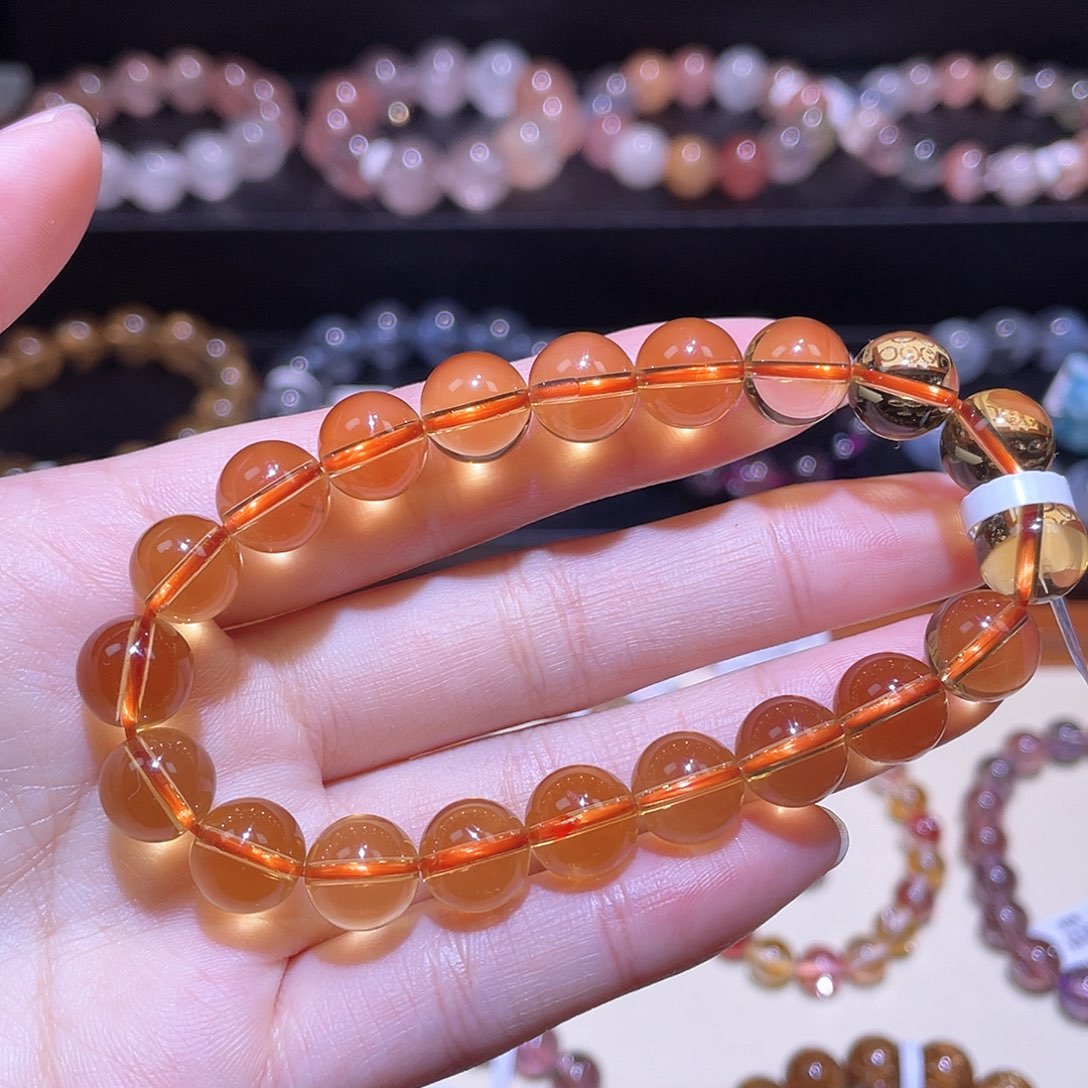 水晶手链未镶嵌黄水晶手链，晶体通透9.7