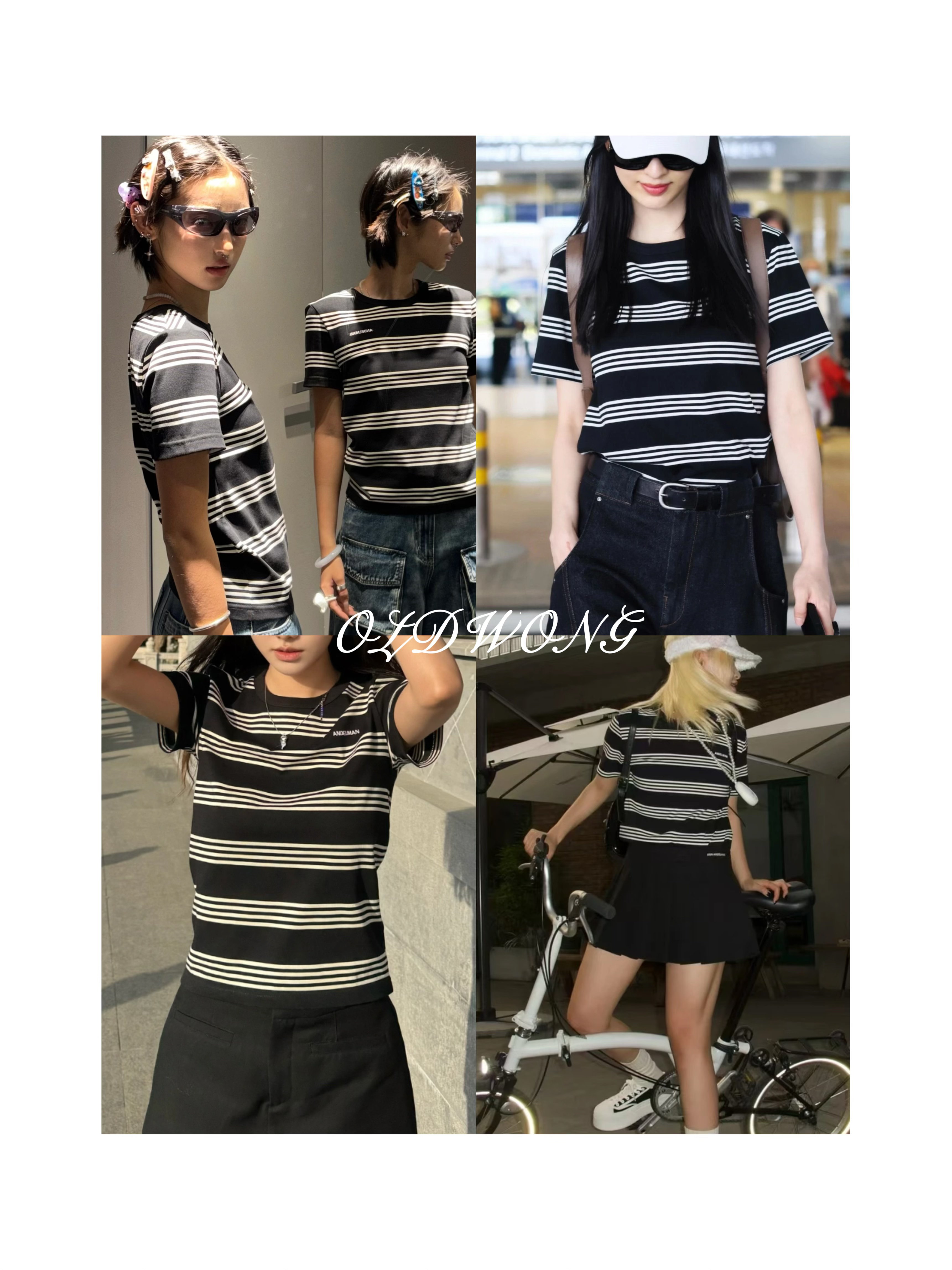 OLDWONG“简约条纹”经典条纹复古简约宽松短袖T袖