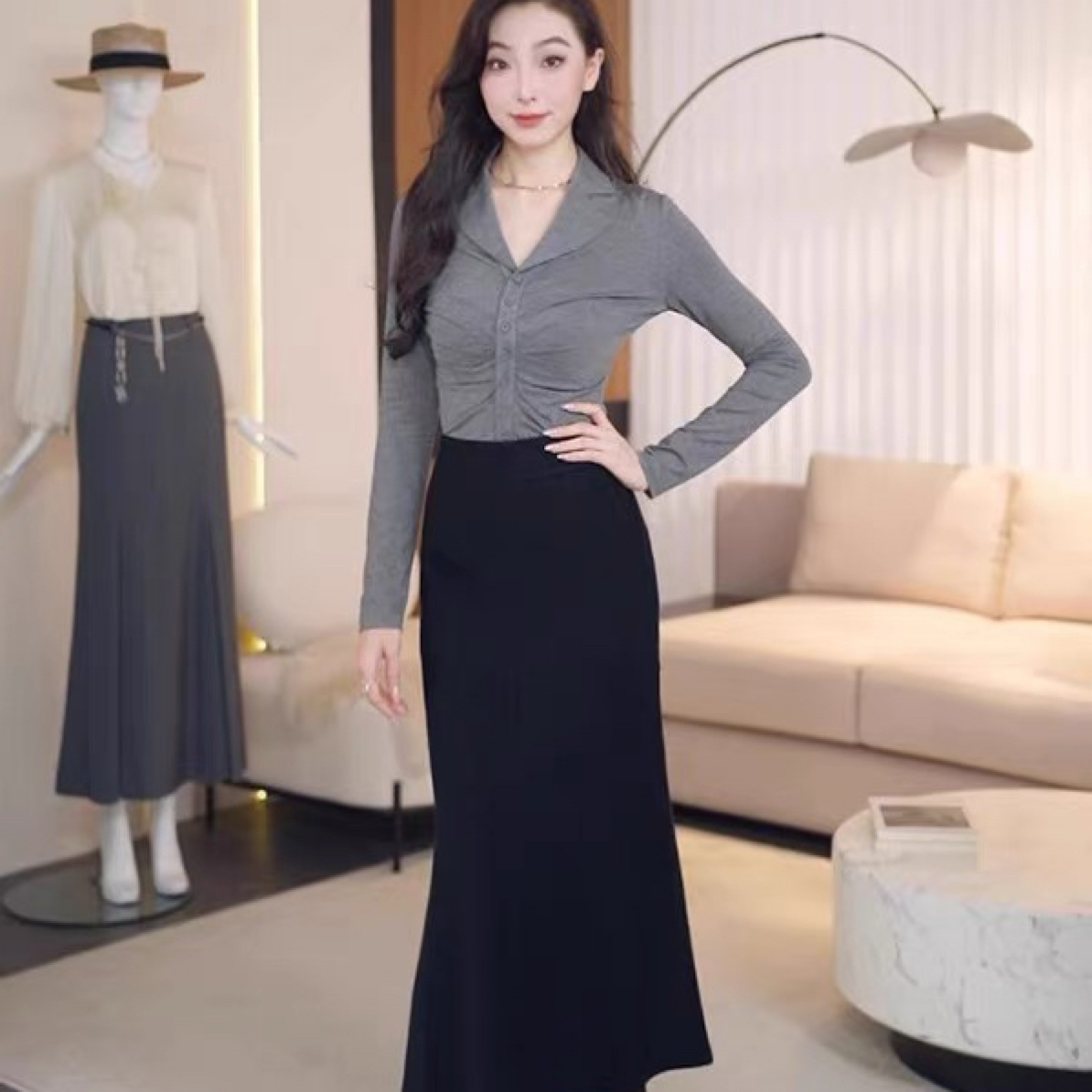 Girdear/哥弟羊毛呢子半身裙秋季新品通勤气质包臀鱼尾裙女120030