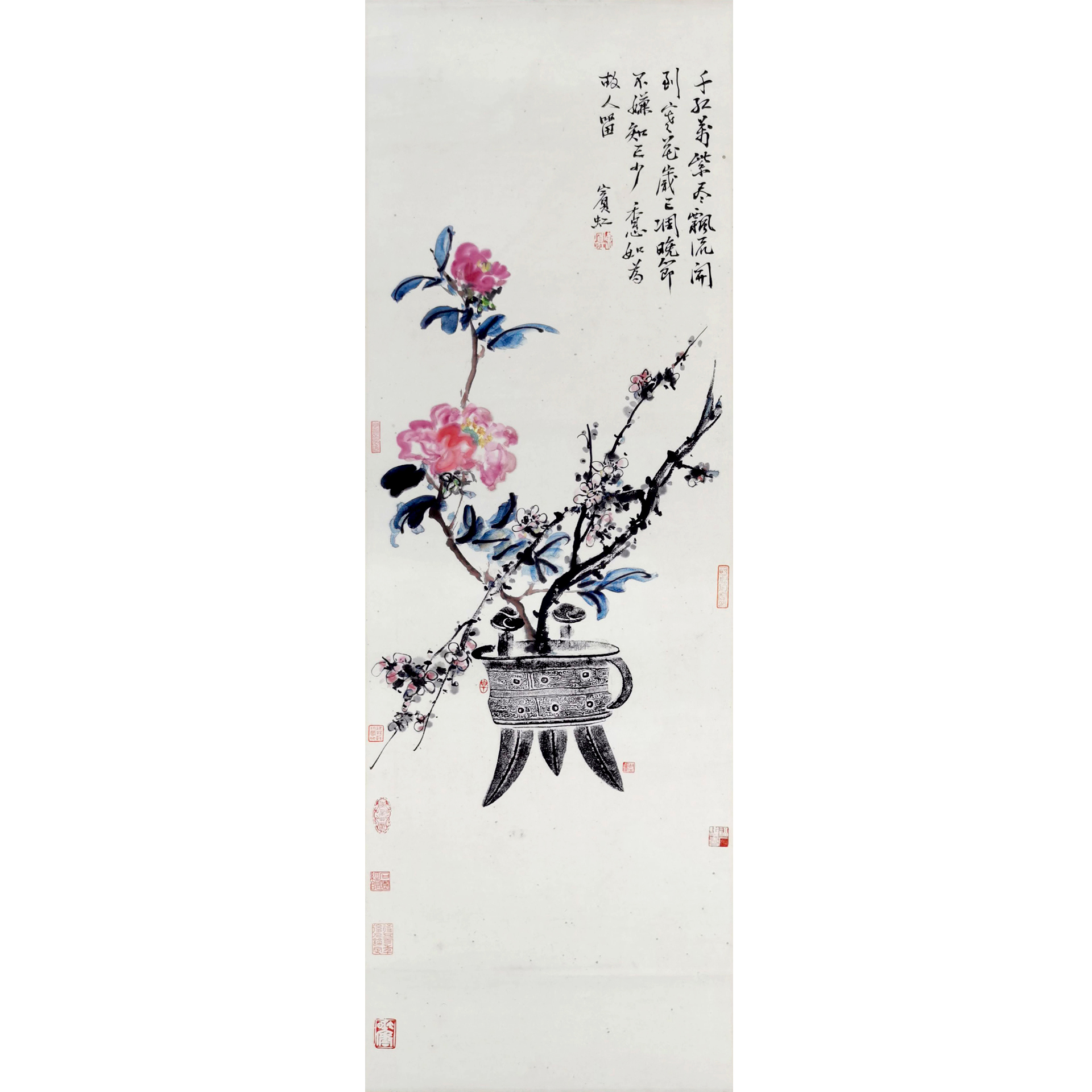 黄宾虹 青铜斝全型拓芳华博古图 立轴 98×33cm