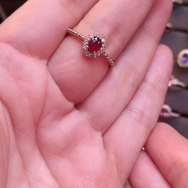 红宝石戒指银S925镶嵌