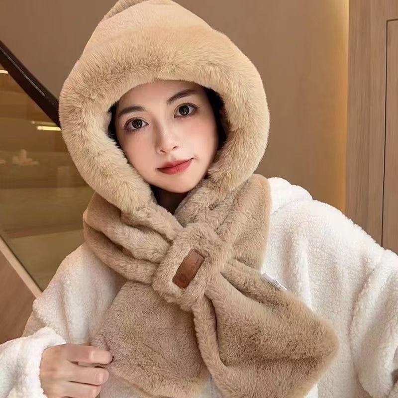 毛绒二件套护耳帽绒帽时尚百搭加绒加厚防风防寒时尚百搭连帽子