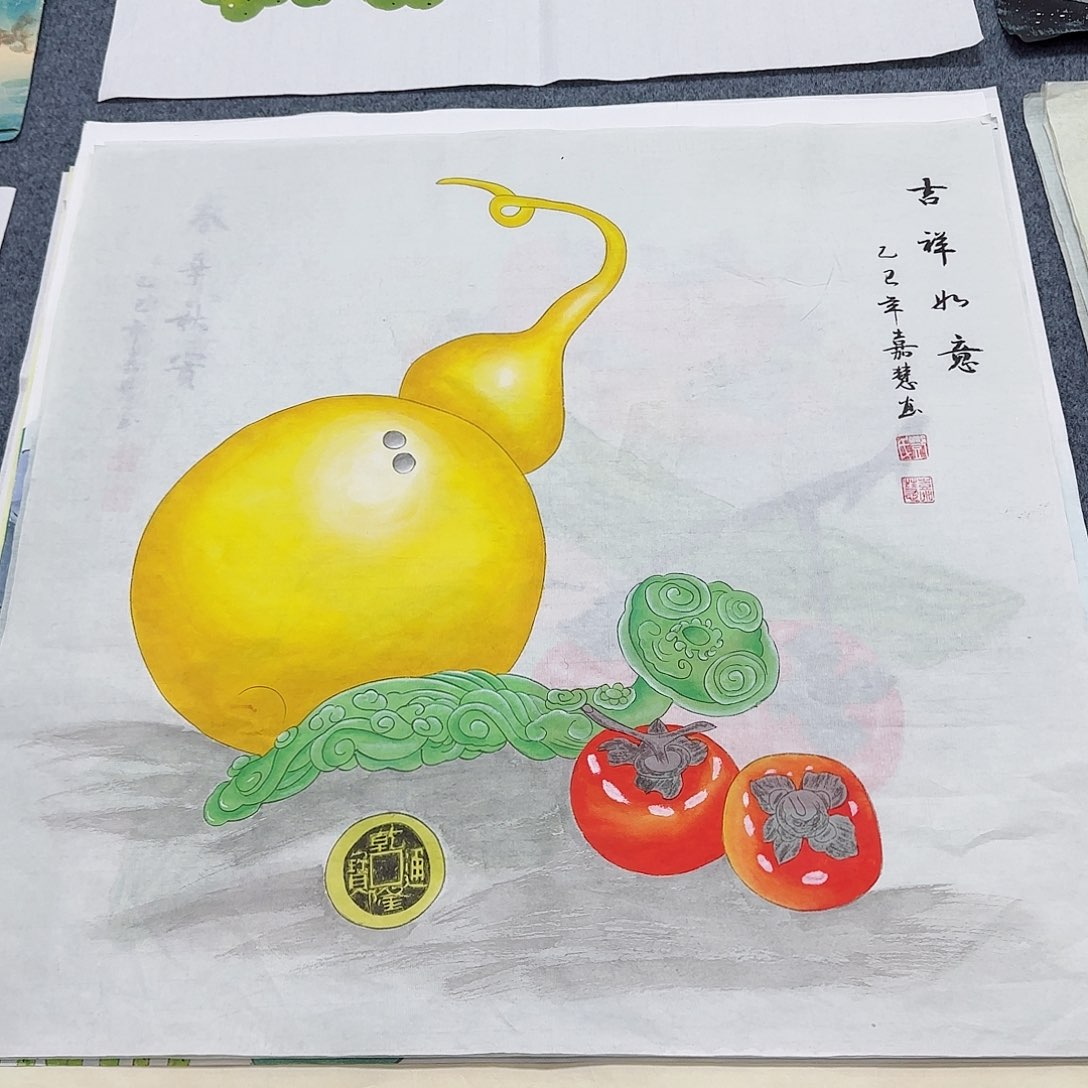 国画尺寸70X70手绘作品 