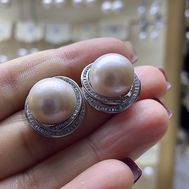 淡水珍珠耳饰银S925镶嵌