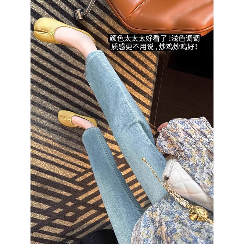 纳米薄款冰丝直筒牛仔裤女2025夏天新款浅色烟管夏季女士法棍裤子