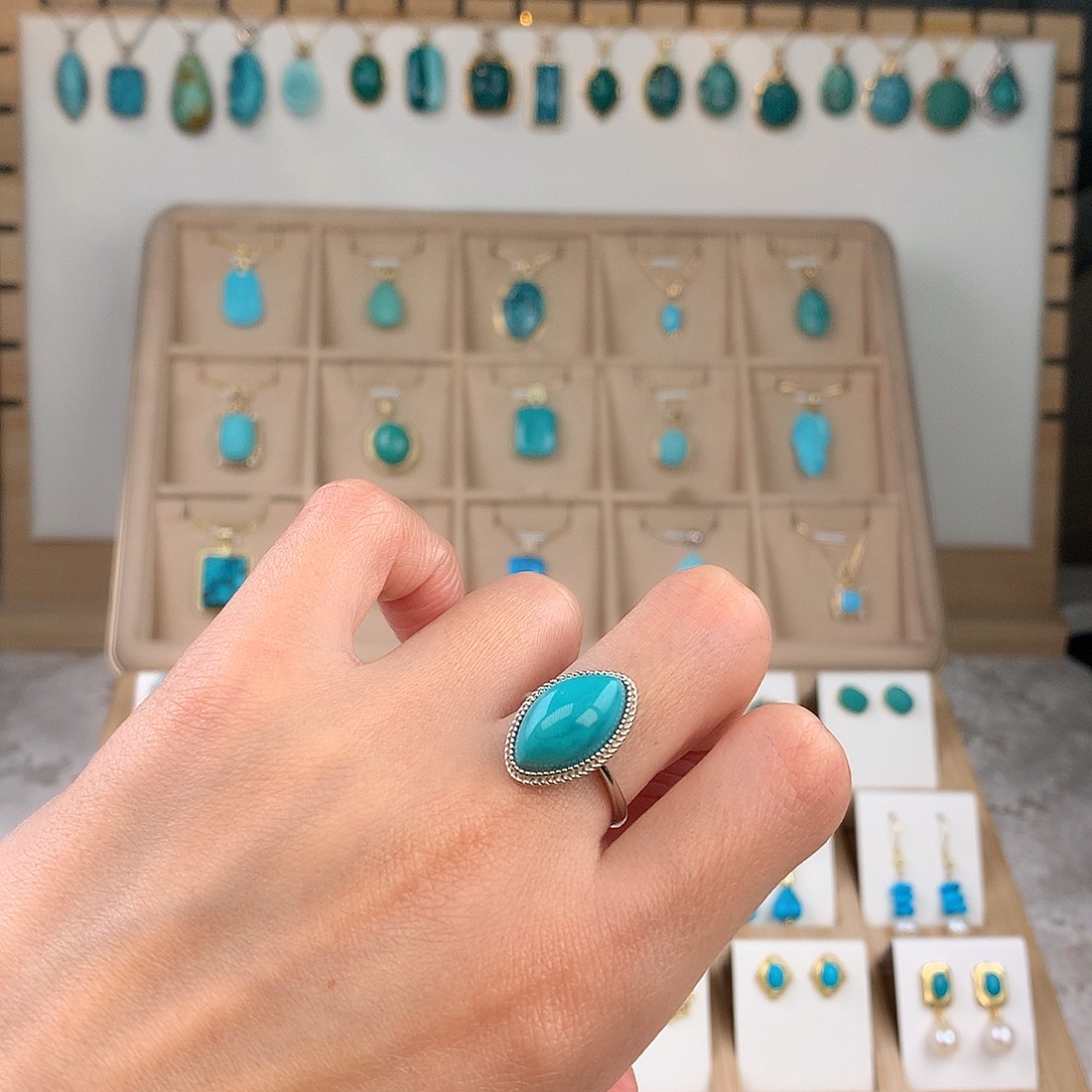 绿松石银S925镶嵌戒指