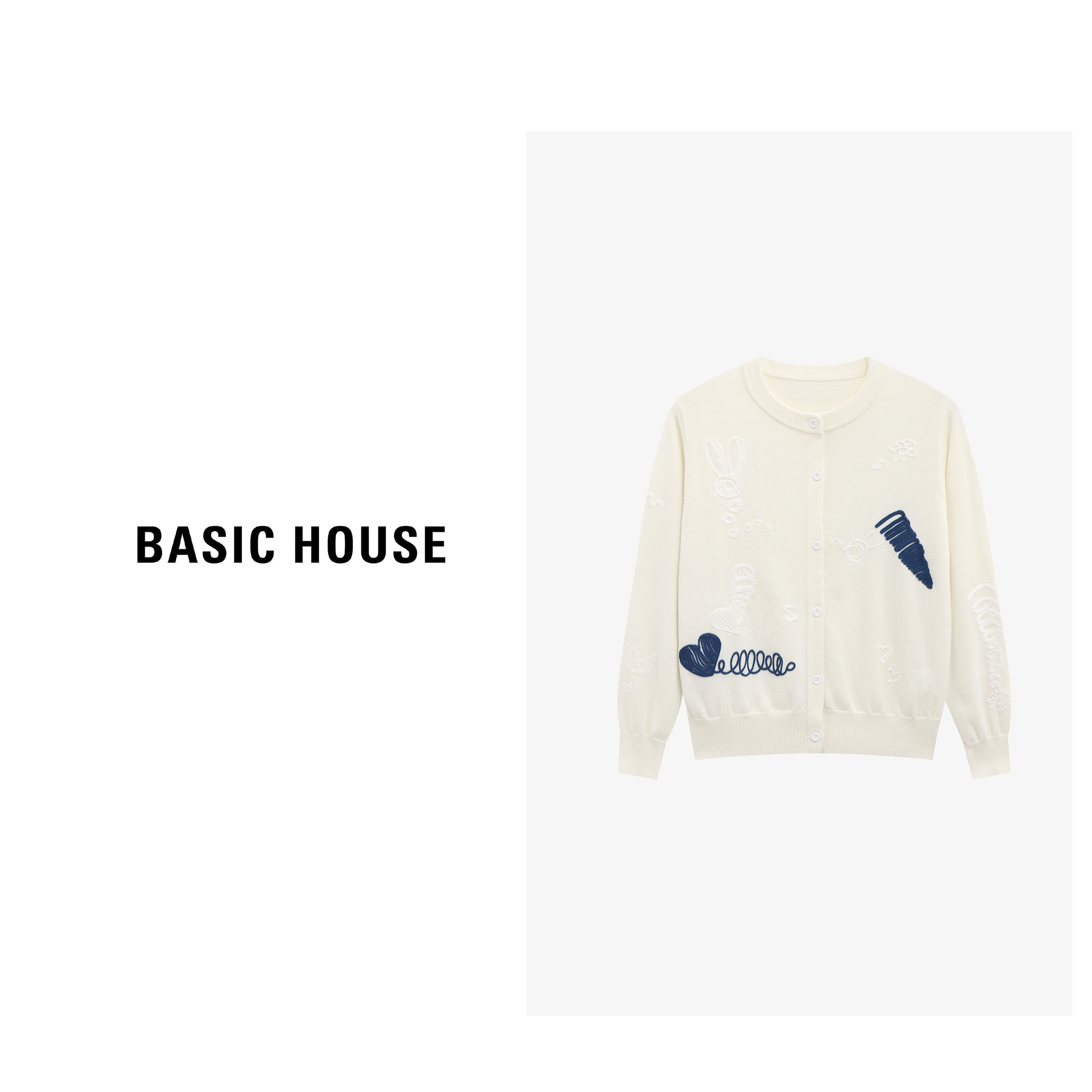 Basic House/百家好秋季可爱休闲卡通刺绣女装针织衫-B0625B5LPR2