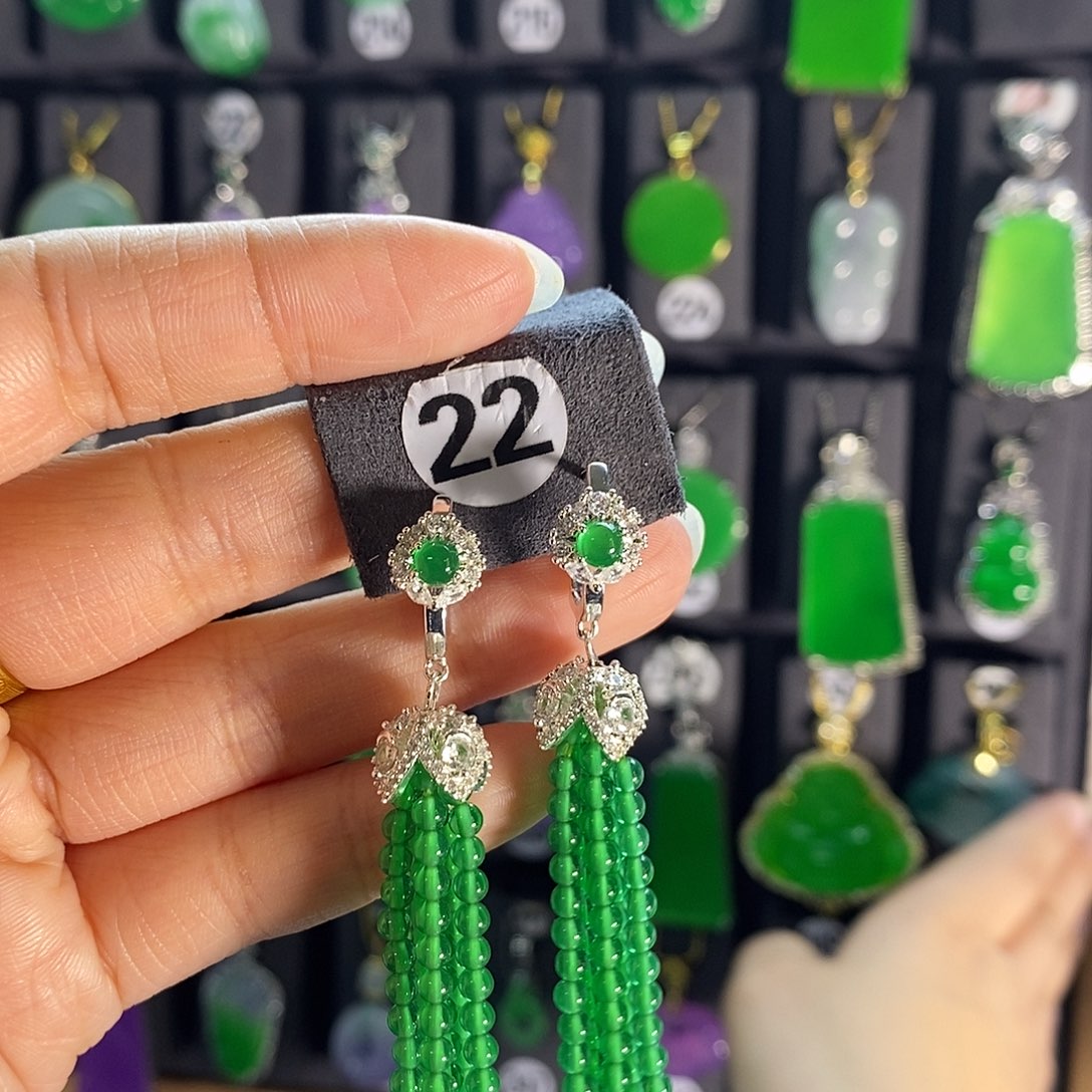 银S925镶嵌翡翠耳饰22