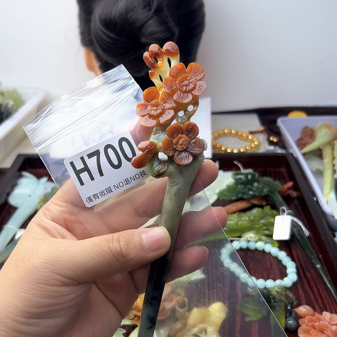 蛇纹石玉合金发饰小*儿