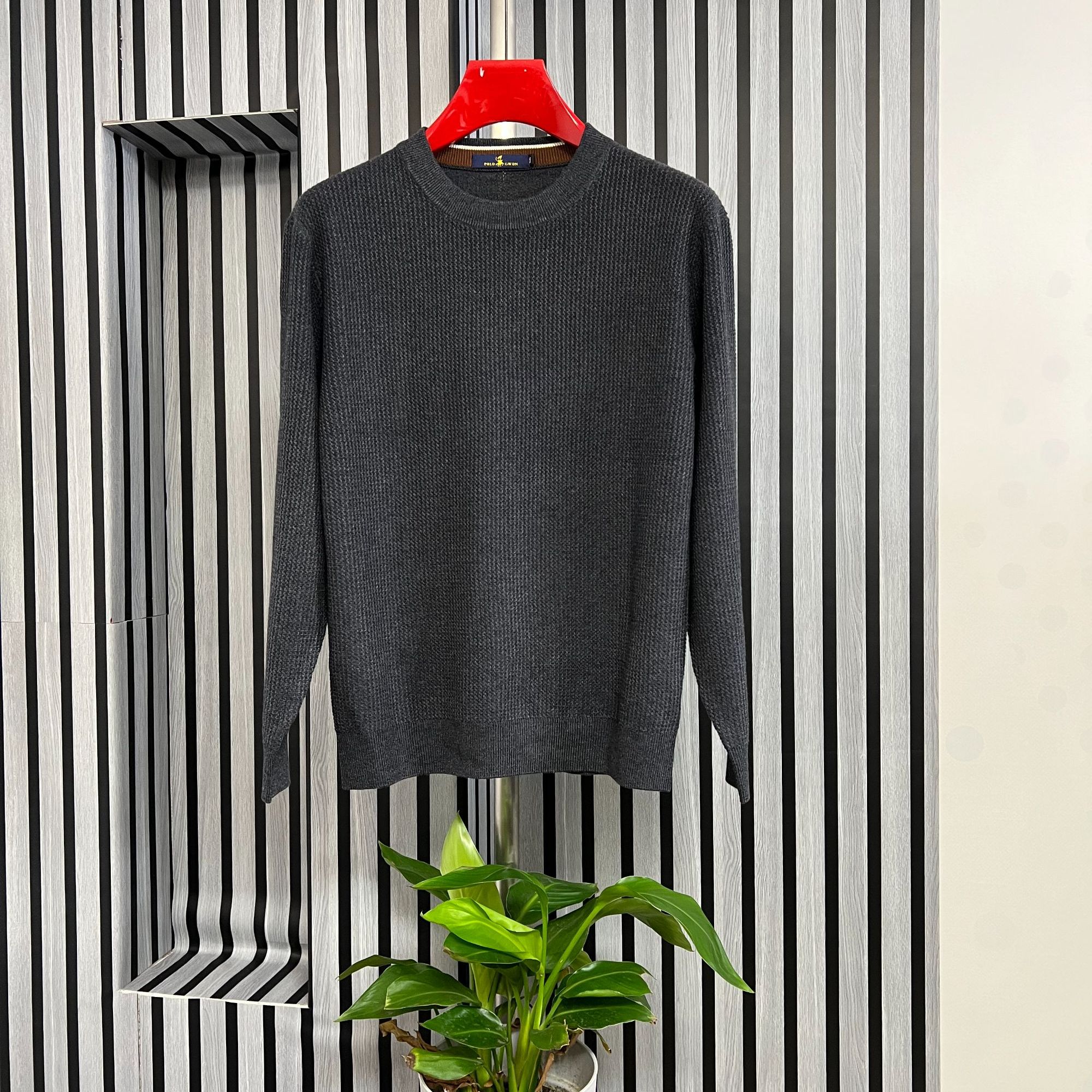 【精纺提花长袖9293】四平16针织长袖男士圆领重工上衣