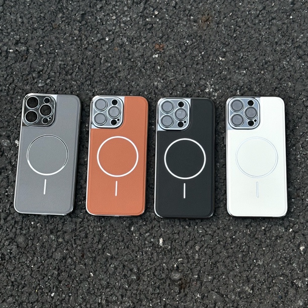 皮纹细磁吸圈iPhone16promax手机壳苹果15/14/13电镀超薄12pm防摔