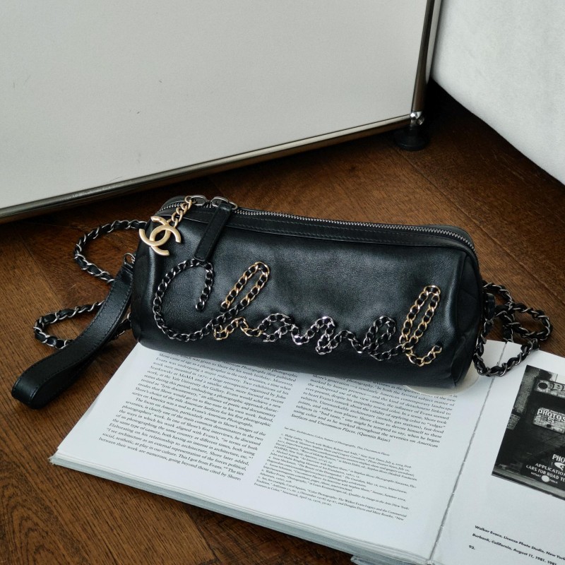 95新 Chanel/香奈儿 【24期免息】19bag字母皮穿链斜挎圆筒包 51120