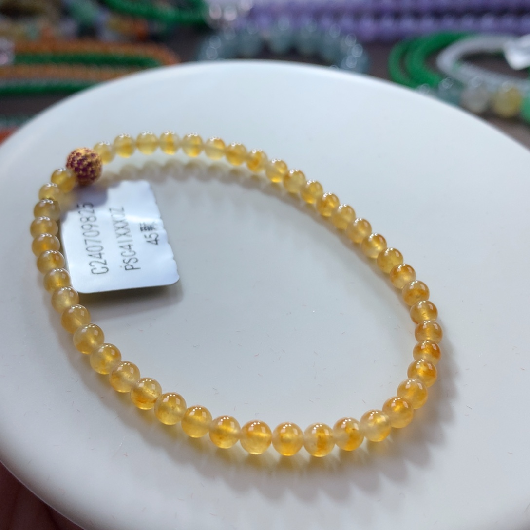 翡翠手链未镶嵌翡翠高冰冰黄翡小米珠卡4+