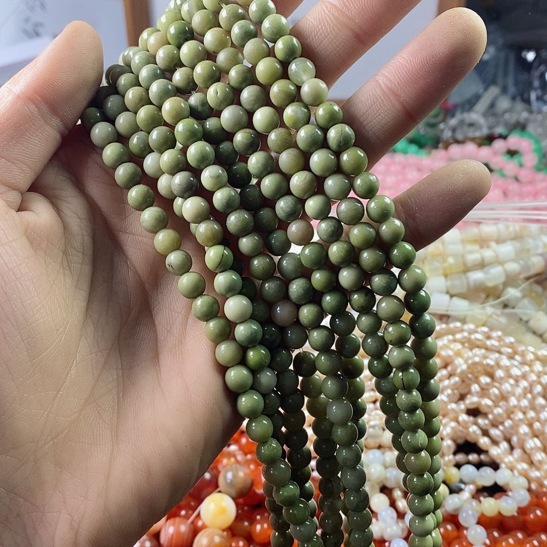 玛瑙/玉髓珠宝半成品未镶嵌一条天然6.2mm抹茶阿拉善