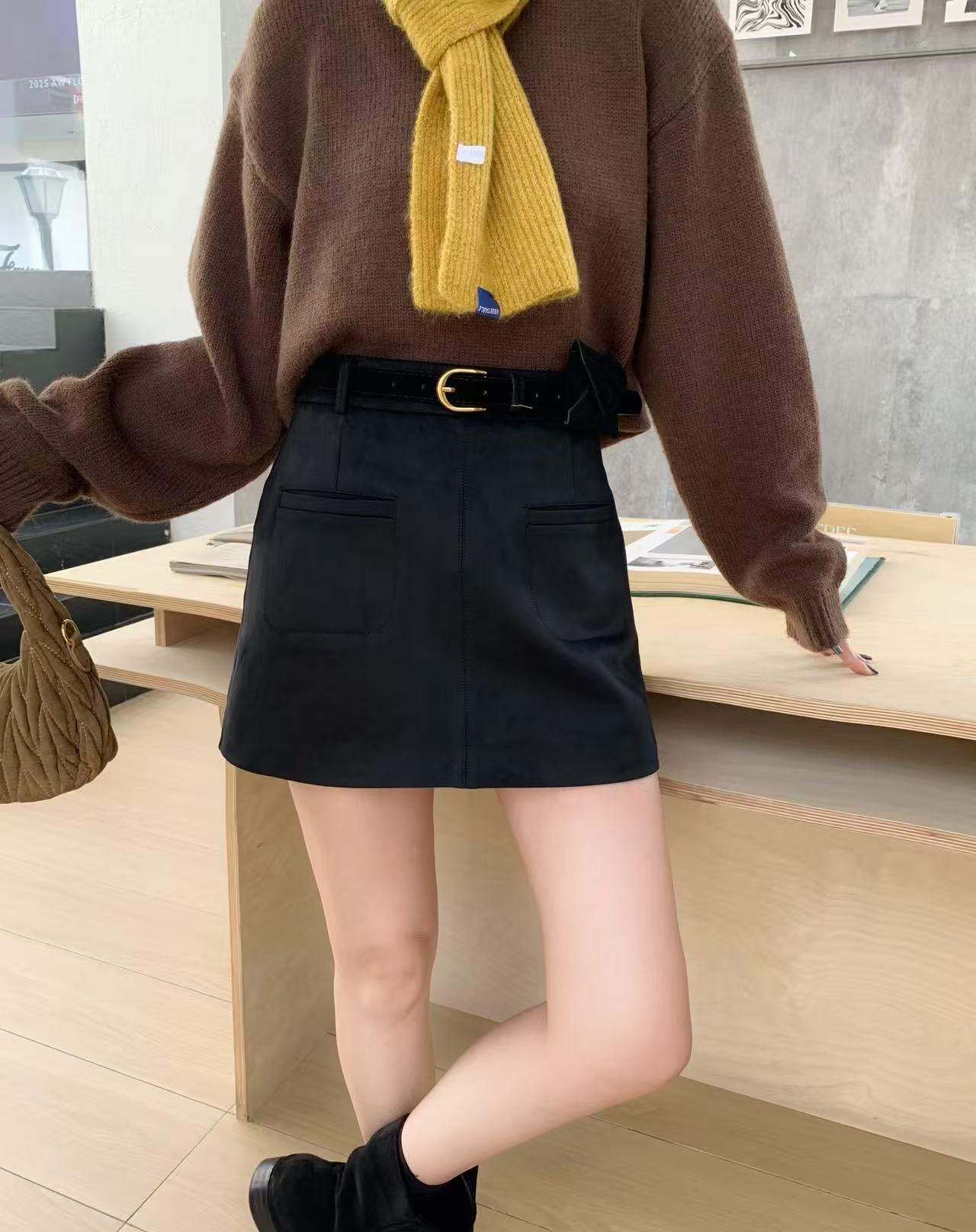 【69085】DM#休闲百搭高腰半身裙【配皮带】