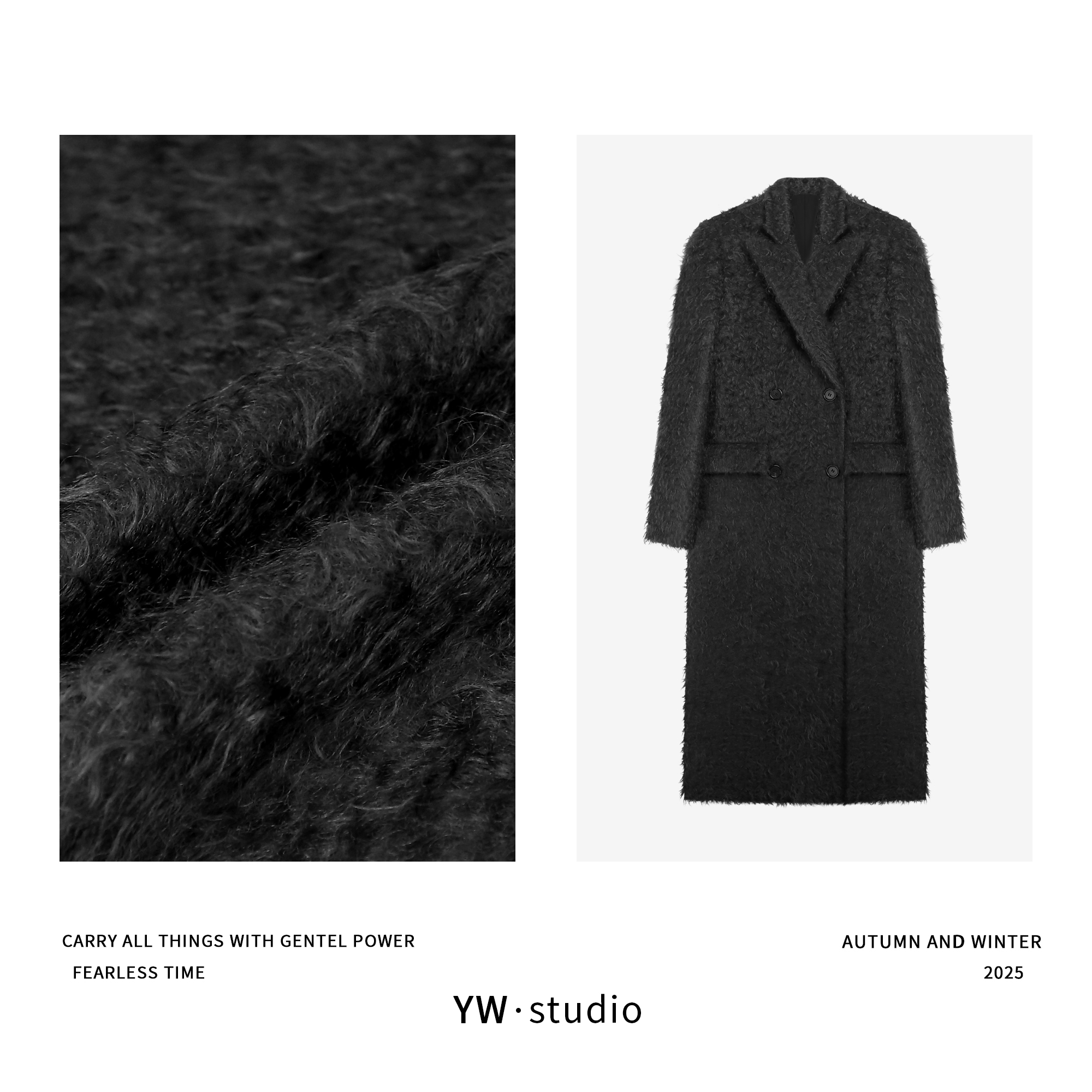 YUWEI/定制 高智感慵懒卷卷毛64%马海毛+9%羊毛加长大衣CYP24157