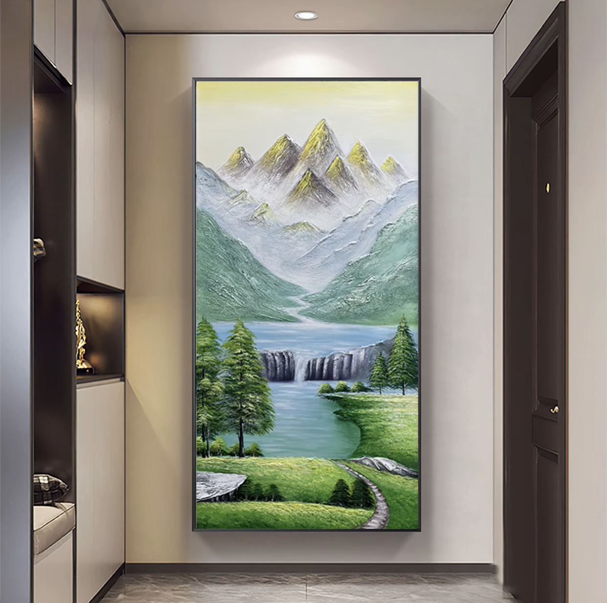 XG 19《福禄金山》手绘画玄关装饰画轻奢背景装裱