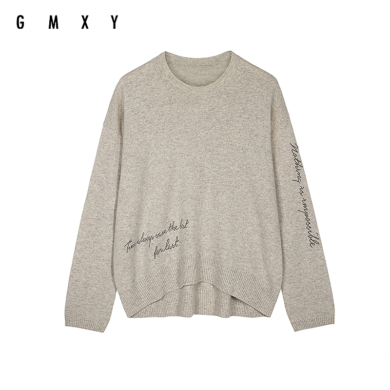 【臻臻专属】GS37003020古木夕羊2023冬季新品圆领绣花套头毛衣