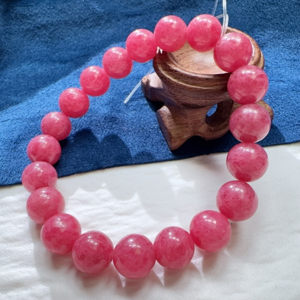 【伟伟鉴定】蔷薇辉 老矿玉化 圆珠手串约10百搭时尚气质粉红