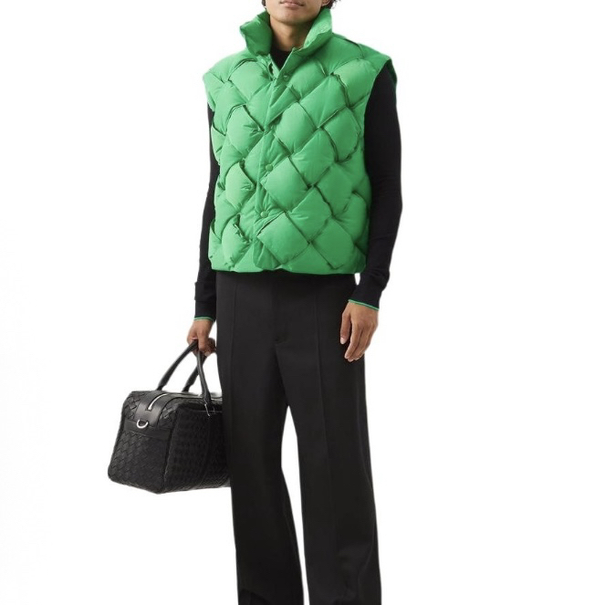 99新 BOTTEGA VENETA/葆蝶家 4375/纯色格纹单排扣立领 羽绒马甲