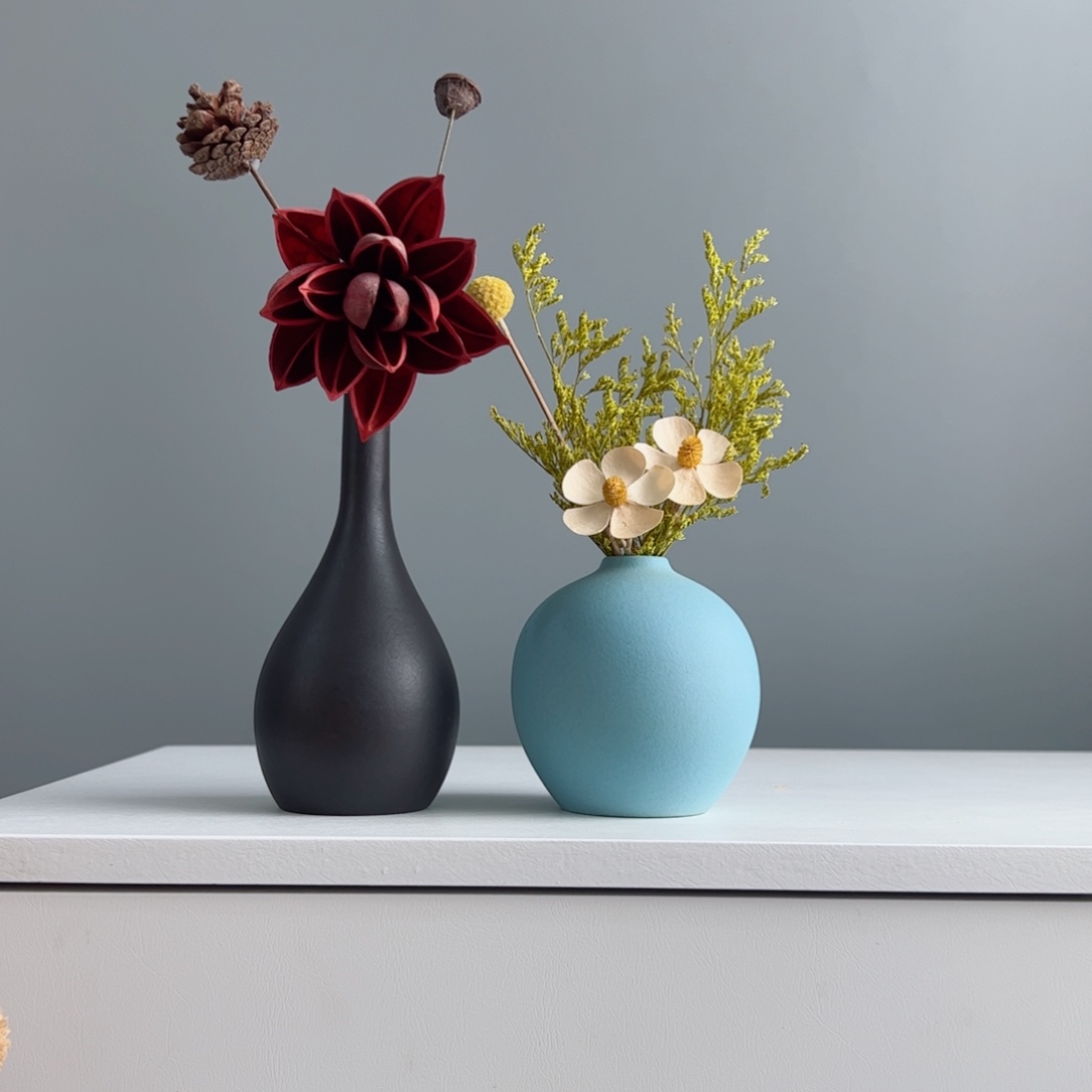 摆件陶瓷小花瓶摆件含花总高约20-30cm