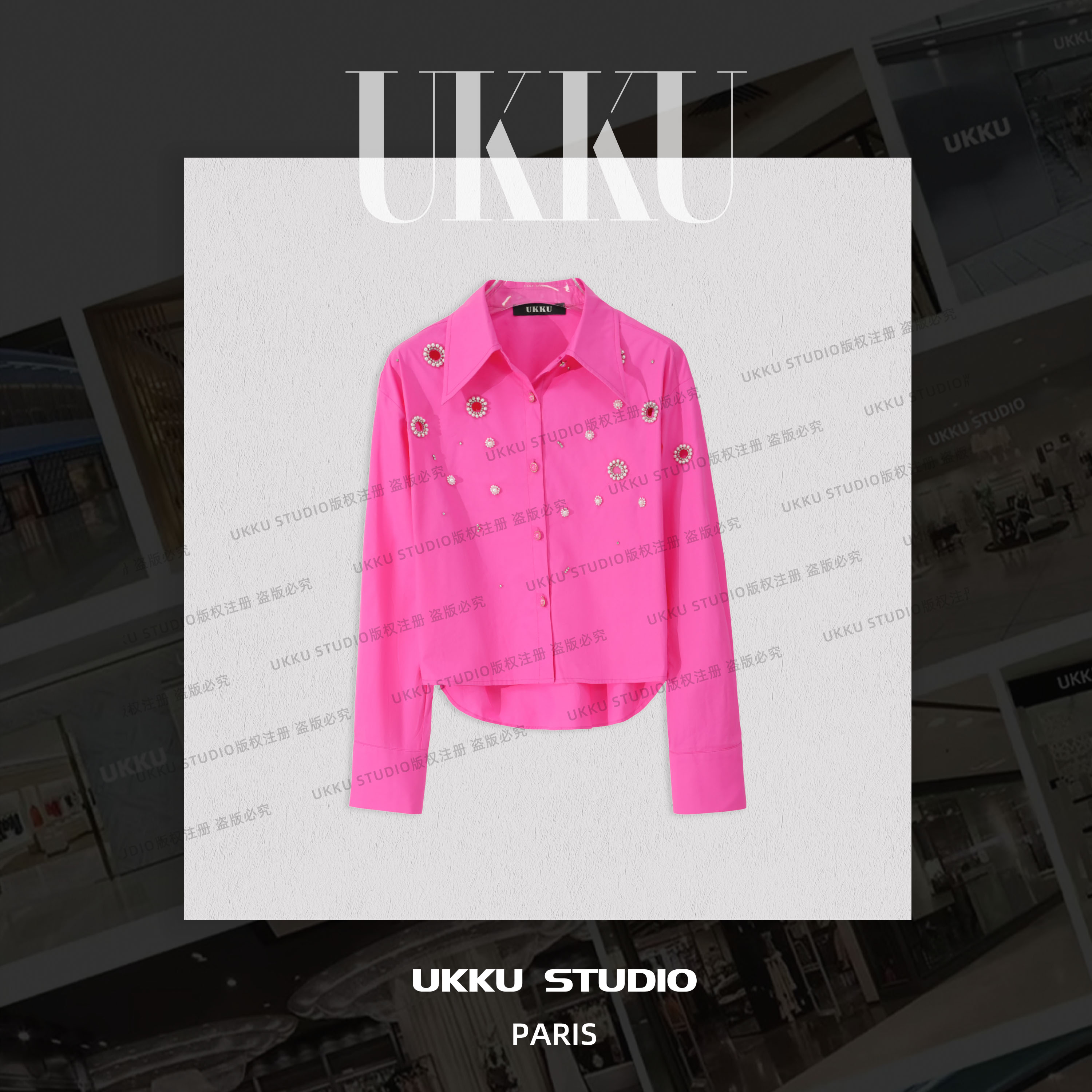 ZX【UKKUSTUDIO】POLO领长袖衬衫秋季针织欧若新中式614533