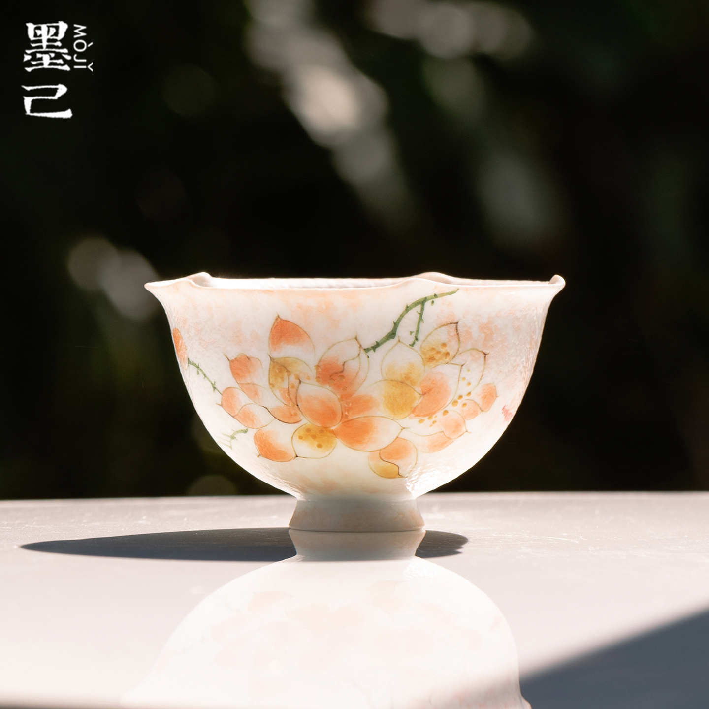 墨己雪花白手绘雾粉玉兰家用高颜值陶瓷花口主人杯功夫茶具茶杯