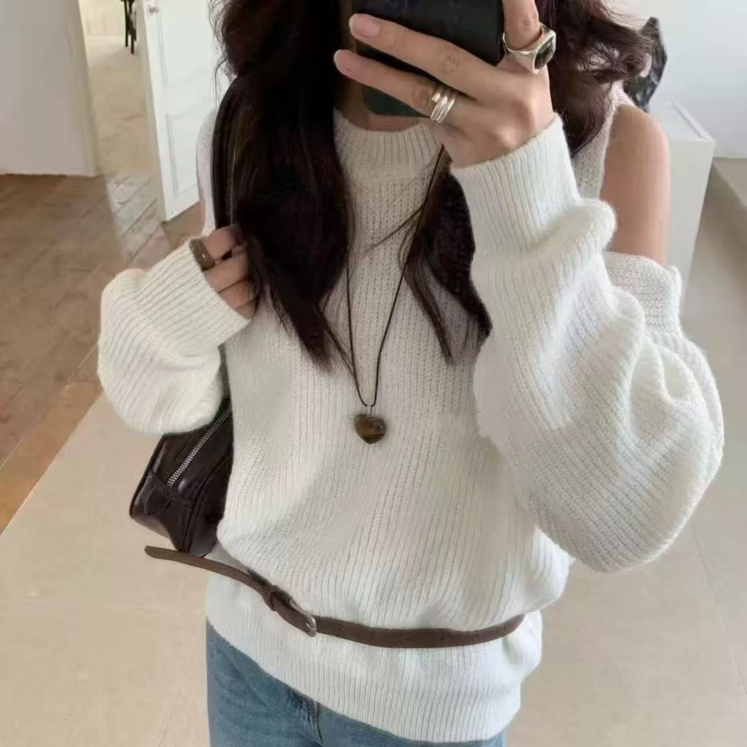 alike@991076 韩系ins气质圆领露肩显瘦针织衫 10-10