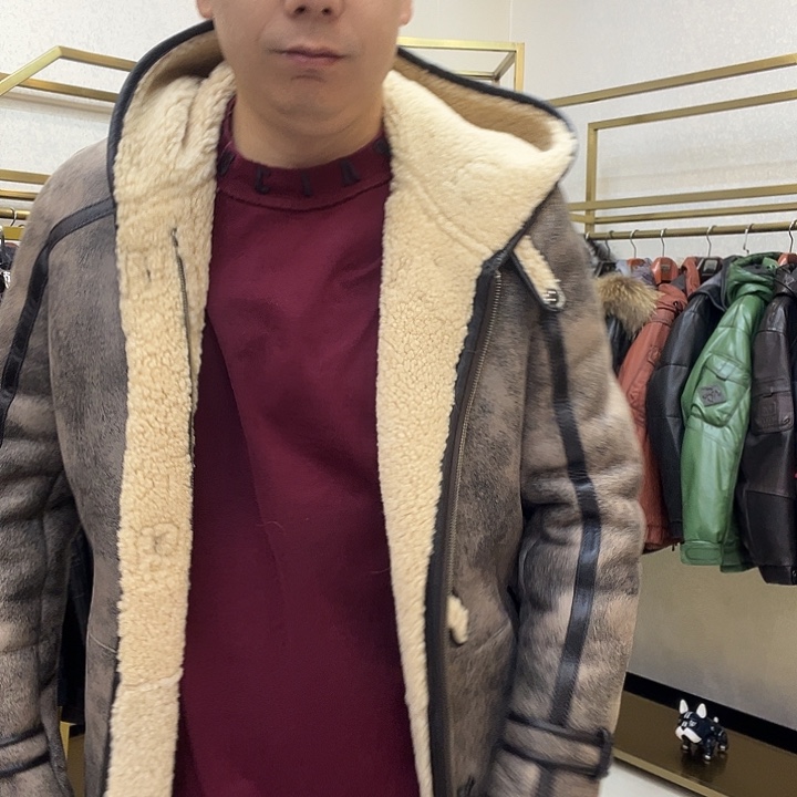 皮毛一体男士真皮皮衣