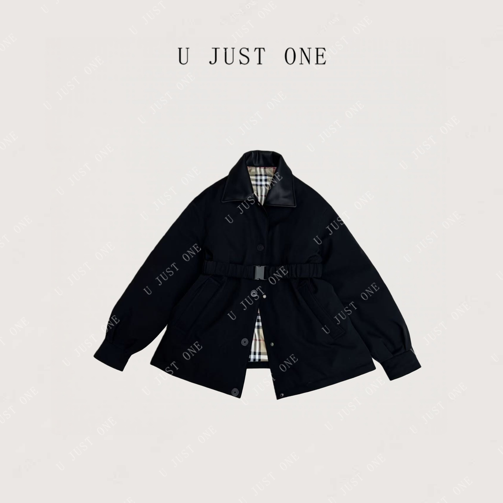 【U JUST ONE】鹅绒服休闲女时尚白鹅绒拼皮领UJ00124
