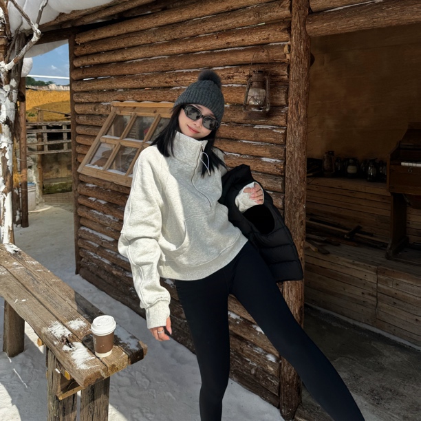 【瑾儿精选】半拉链加绒立领运动卫衣短款休闲健身上衣5555-220