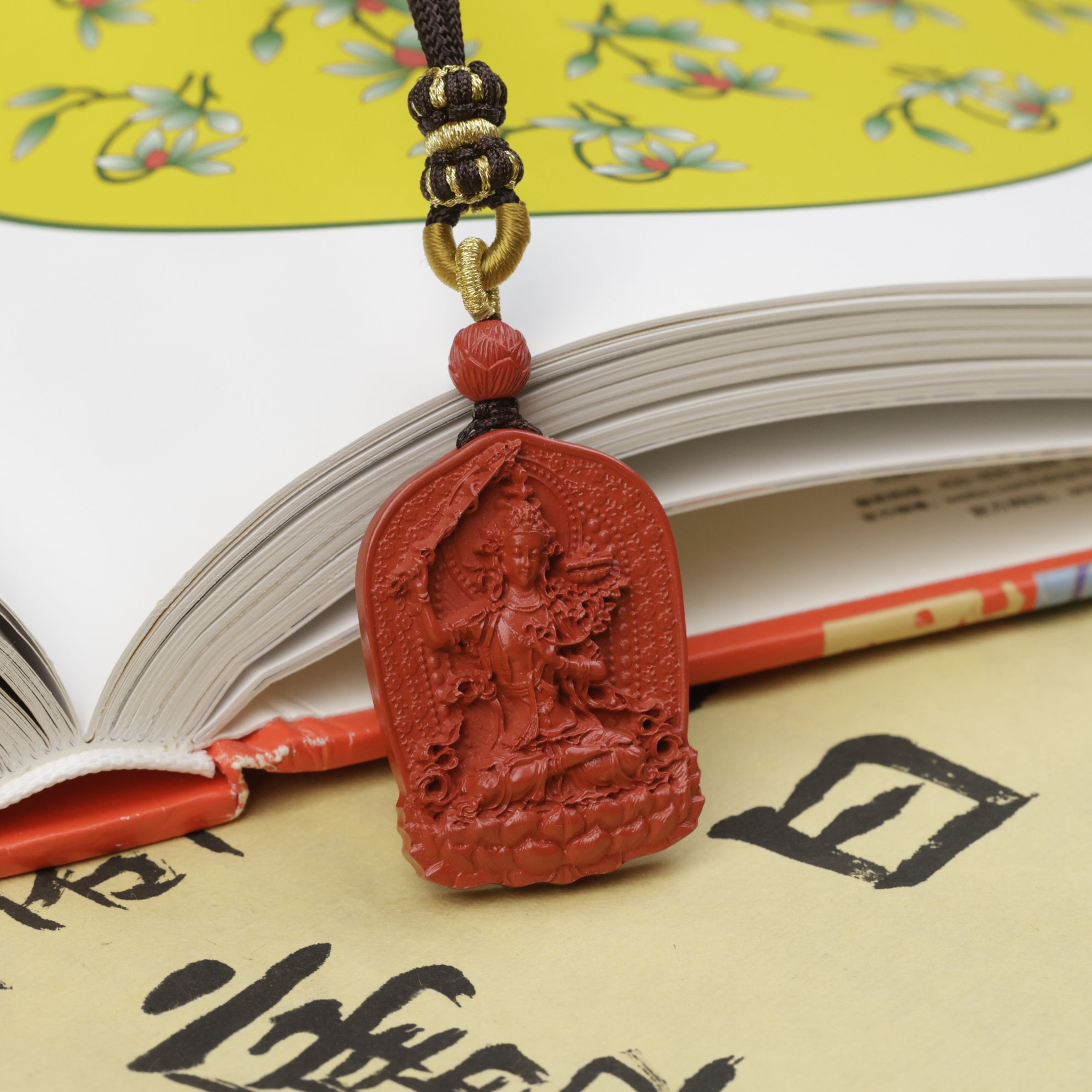 含辰砂工艺品朱砂文殊菩萨吊坠 文运守护佛牌
