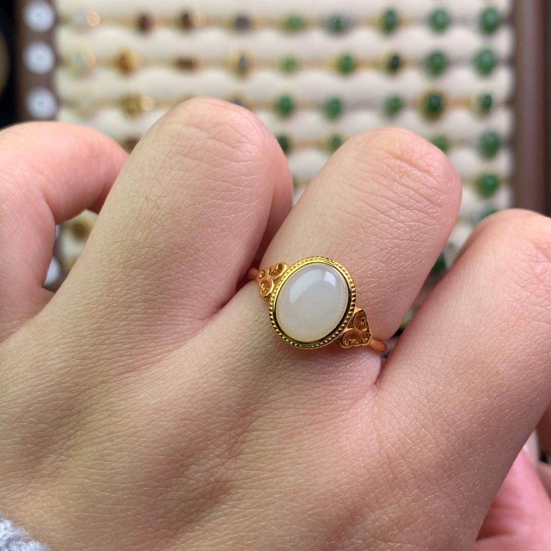 和田玉银S925镶嵌戒指