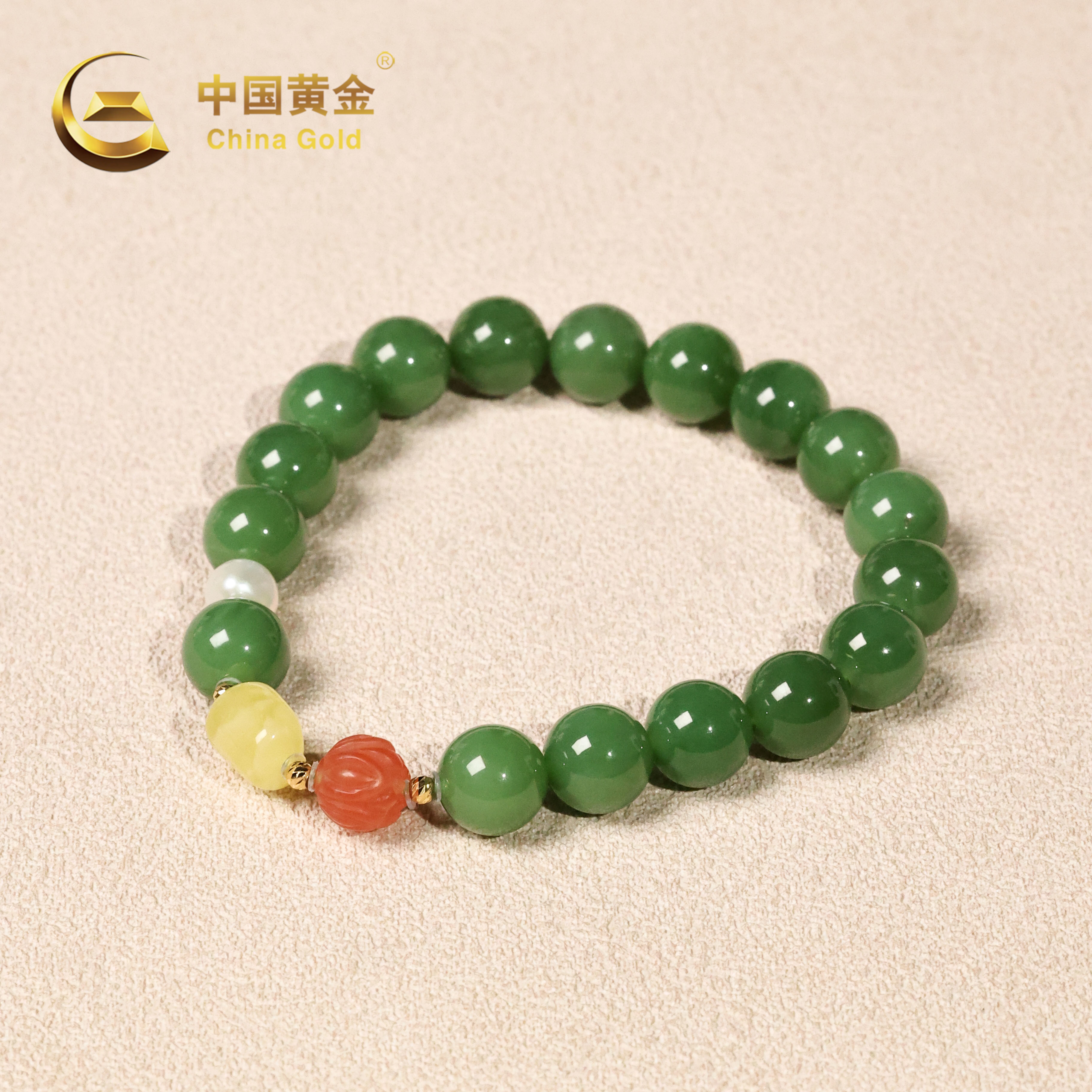 【中国黄金】清祈 | 和田玉*手串*18K金镶嵌-S3696-格