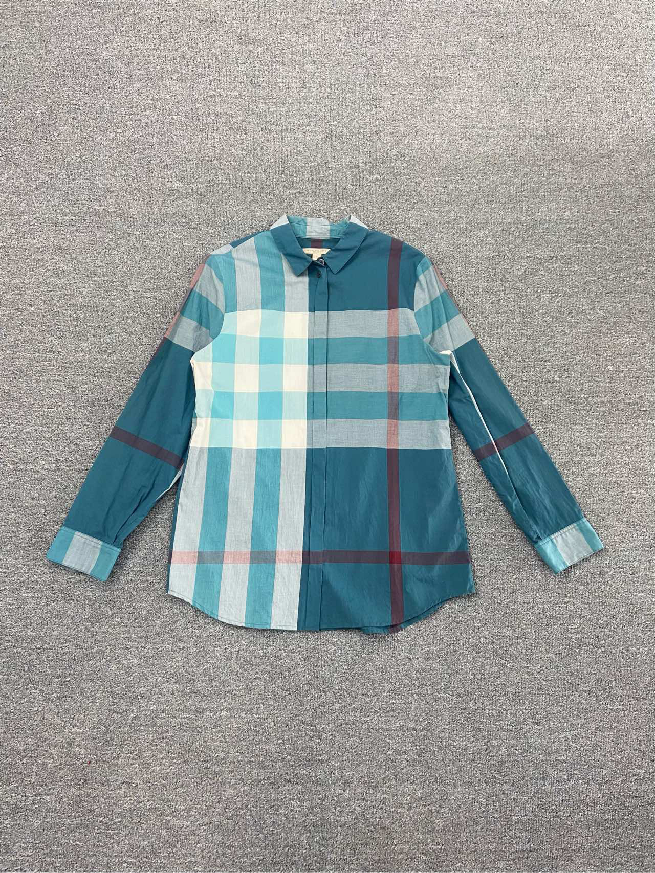 99新 BURBERRY/博柏利 经典条纹格子长袖衬衫/蓝色/S码