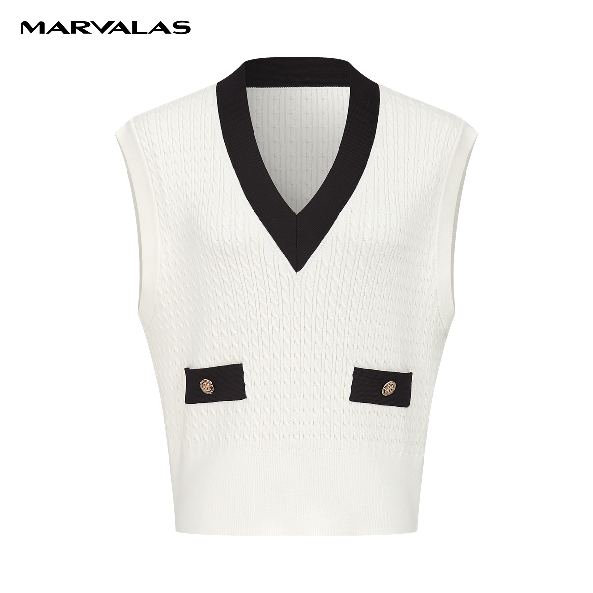曼德诗黑白撞色背心秋季新款宽松针织马甲背心女M729005811