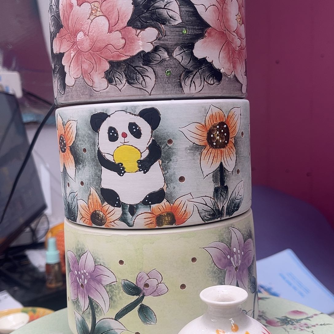 红陶景德镇纯手工手绘红桃泥多了花盆