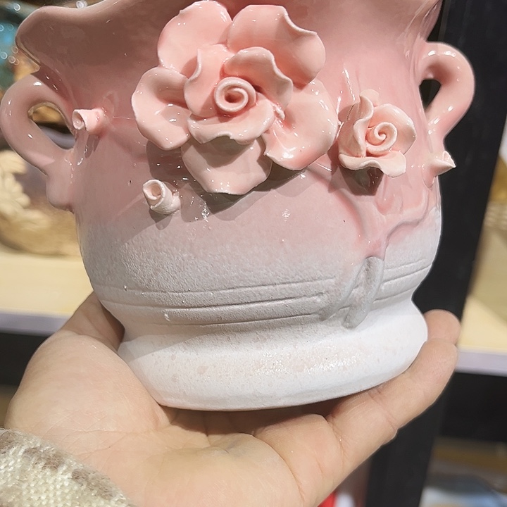 瓷片捏花花盆多肉植物花盆