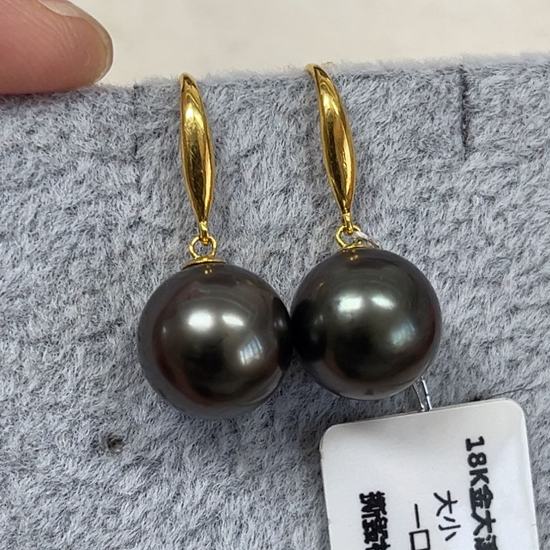 耳饰海水珍珠18K金镶嵌10-11mm