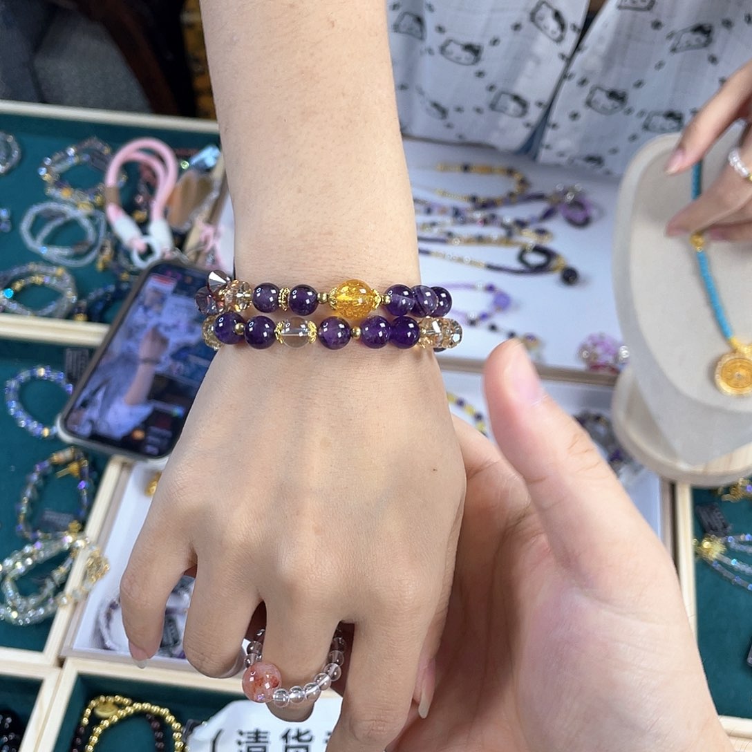 水晶手链银S925镀金镶嵌