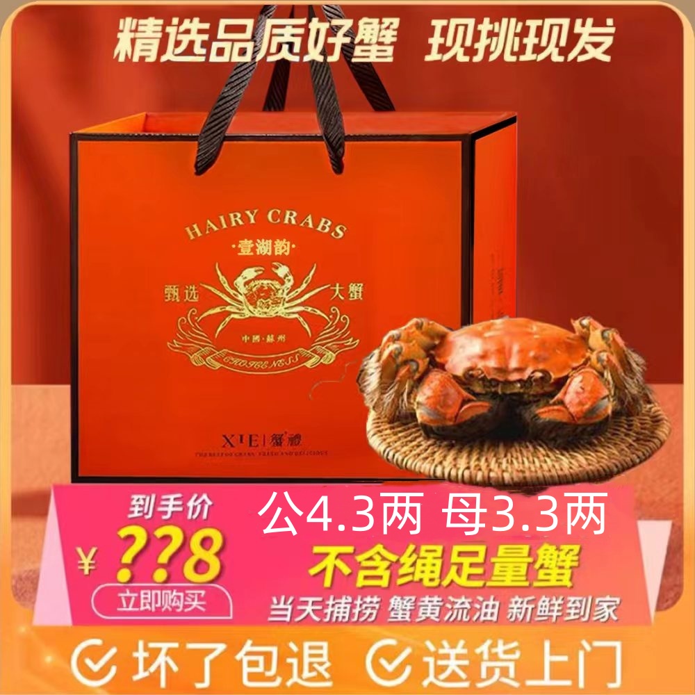 壹湖韵【活】公蟹（4.3两）母蟹（3.3两)3对4对5对公母对半鲜活大闸蟹