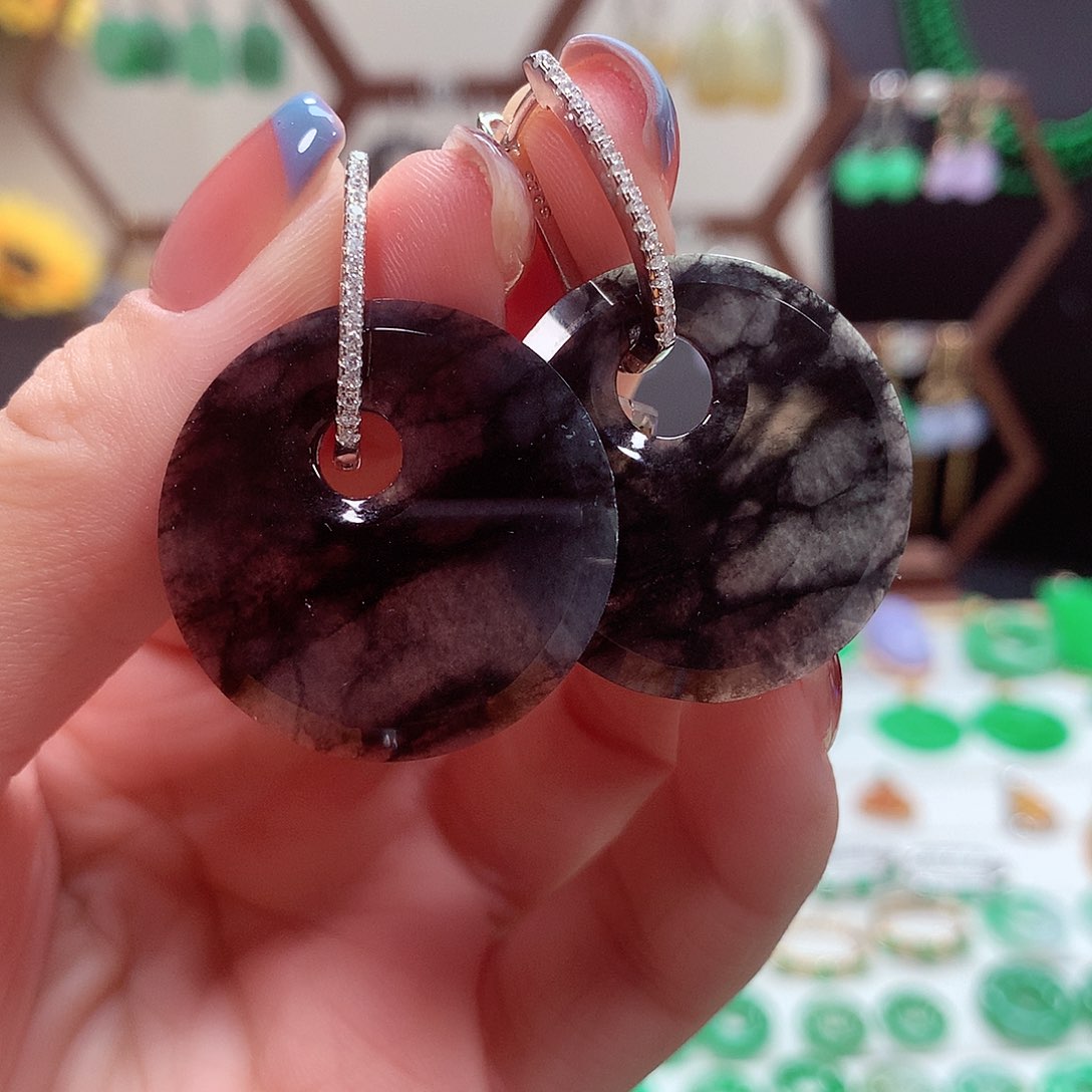 翡翠耳饰银S925镶嵌天然翡翠