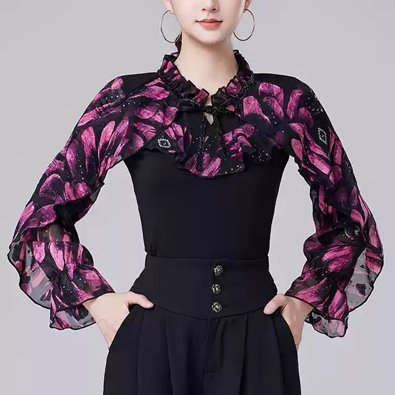 广场舞蹈练功服上衣女摩登拉丁舞服国标舞三步踩吉特巴演出服