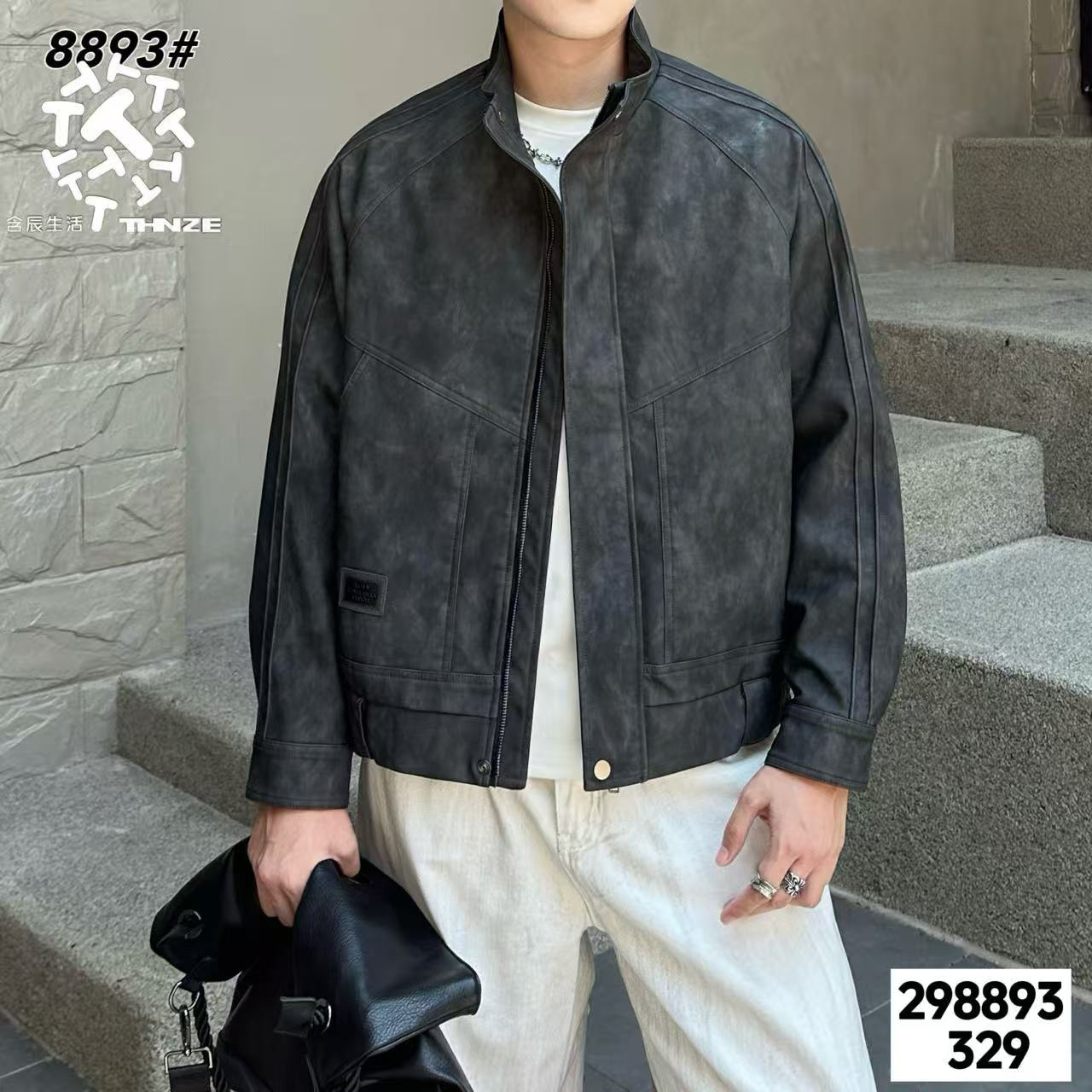 含辰生活复古翻领秋冬加绒皮衣298893