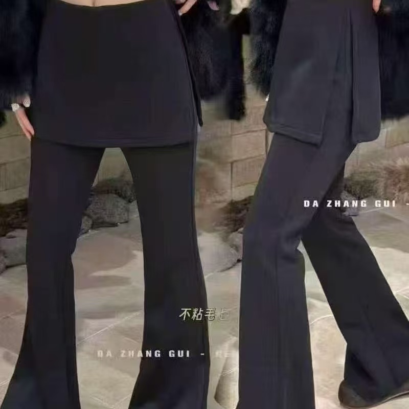 3386加绒两件屁帘微喇叭裤女冬季高腰显瘦修身小个子西装裤裙