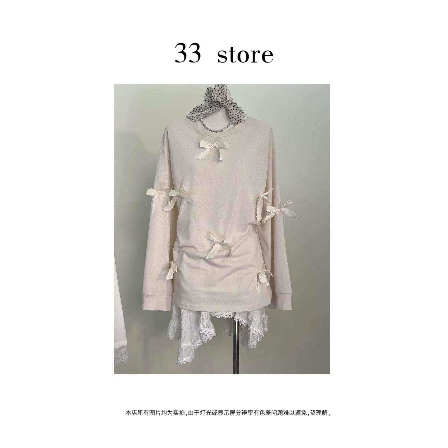 【3】-【蝶语】2025休闲风韩系蝴蝶结装饰宽松长袖T恤洋气衣服女