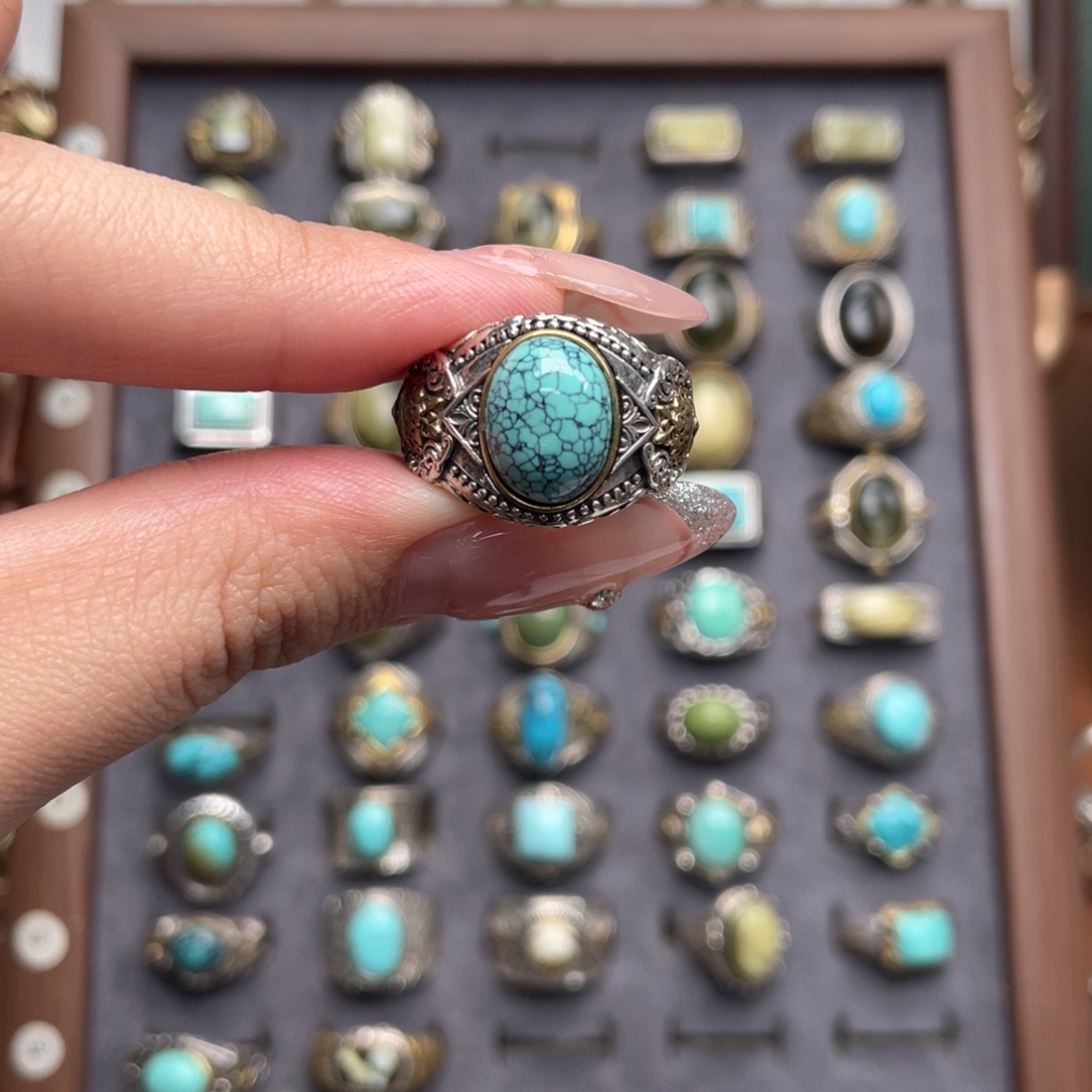 绿松石银S925镶嵌戒指