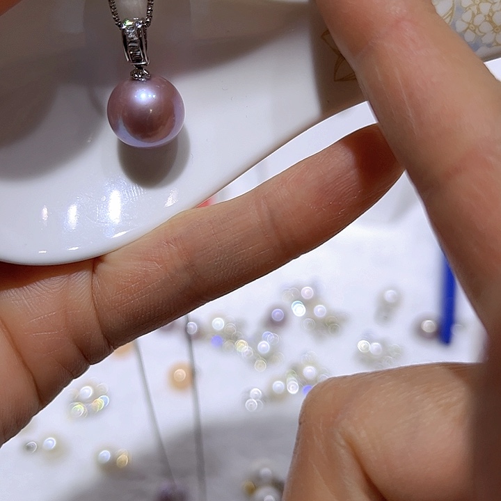 淡水珍珠紫珠银色简单钻未镶嵌