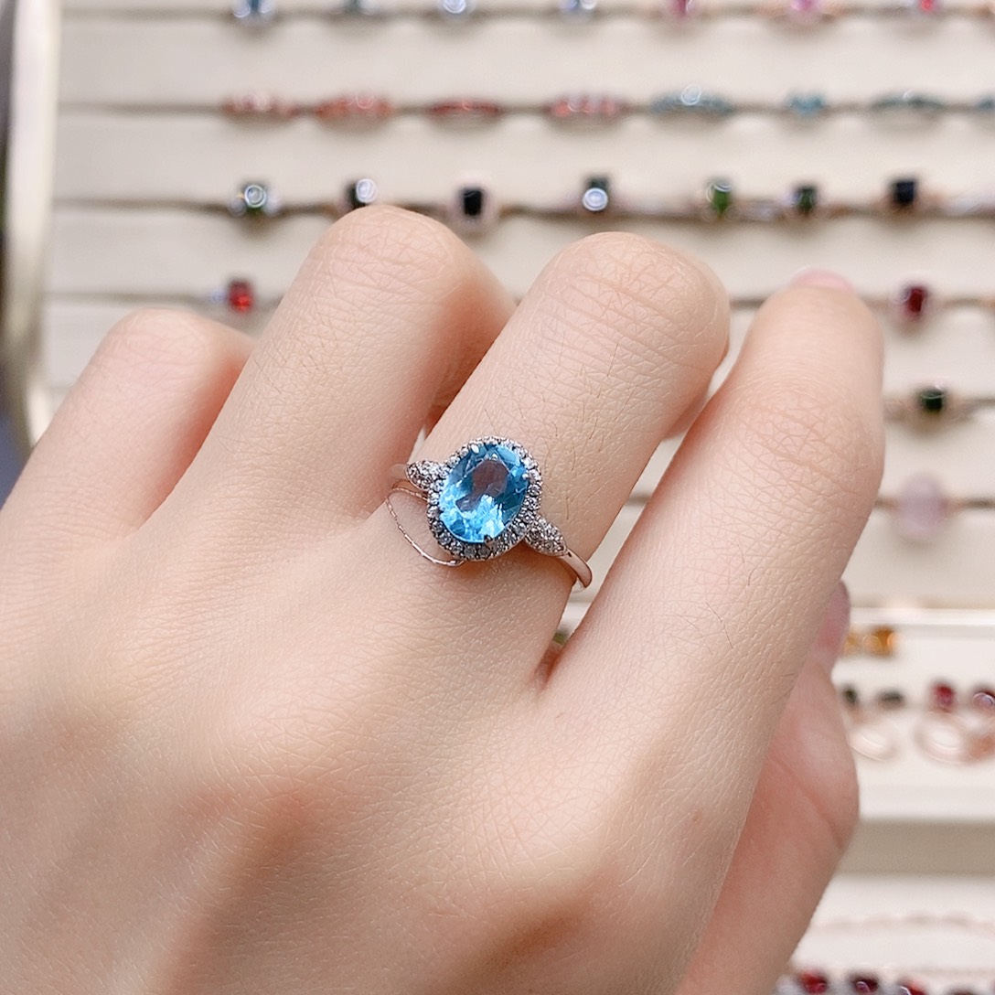 托帕石戒指银S925镶嵌戒指