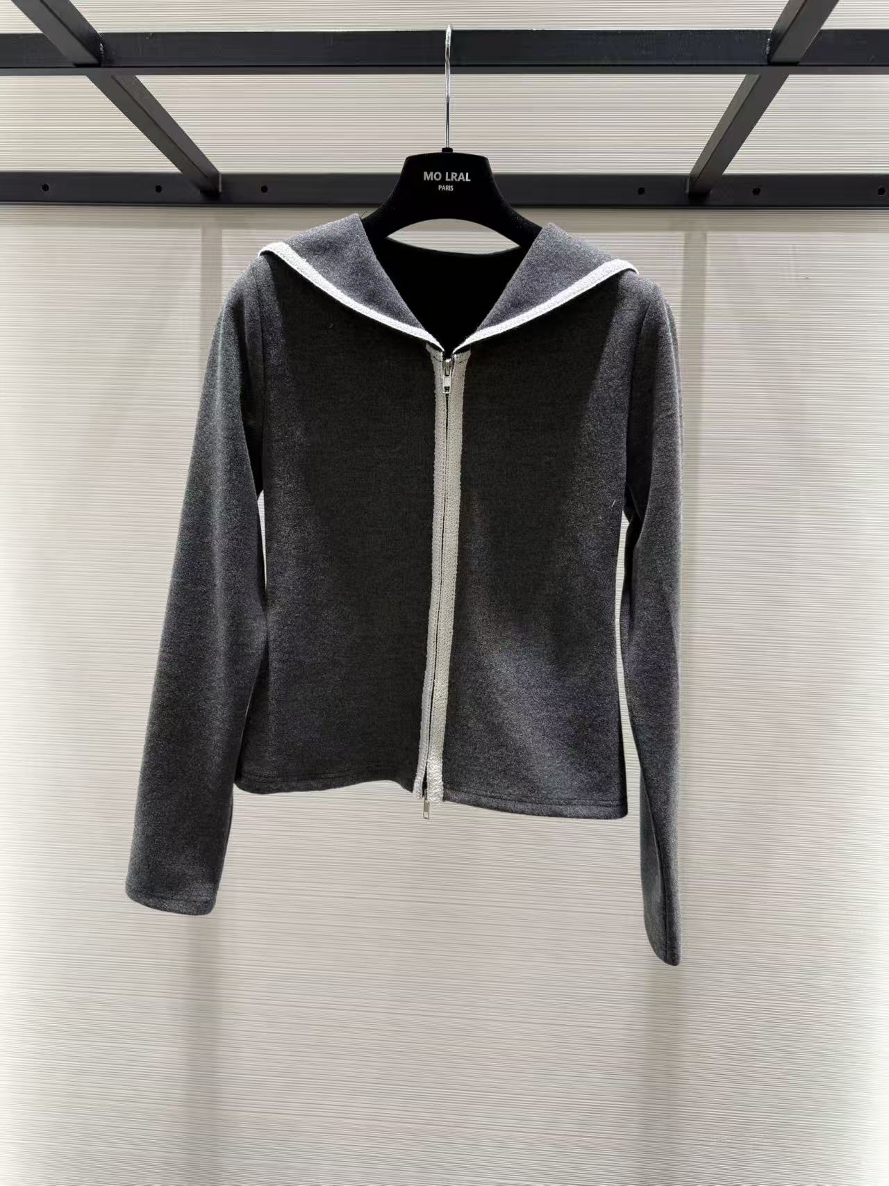 设计师新款双拉链荷叶领休闲百搭撞色运动风长袖T恤 XM2525916